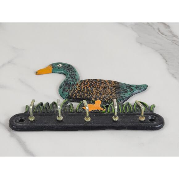Retro Cast Iron Key Holder Ducking Duck 80's Wall Key Hook 5 1/2" Vintage - Picture 4 of 11